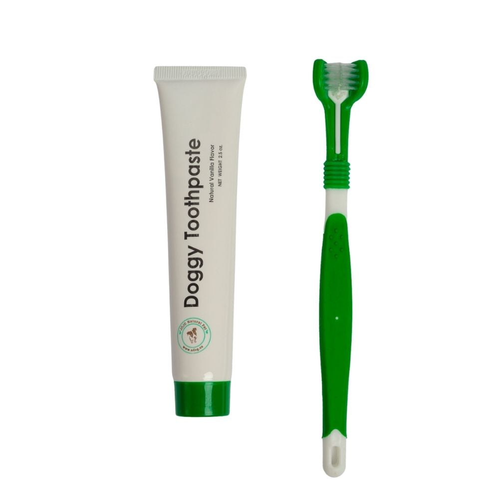 Triple-Head Dog Toothbrush & All-Natural Toothpaste Kit – Clean All Teeth at Once